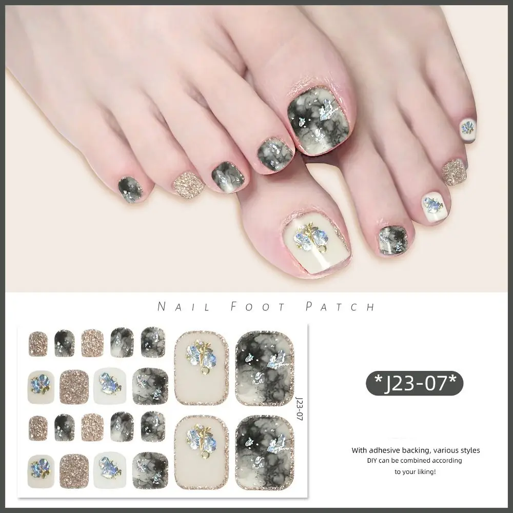 Hot Removable Foot Nail Stickers White Flash Exquisite Toenail Nail Stickers 22 Foot Fashion Toe Nail Sticker Foot Toe
