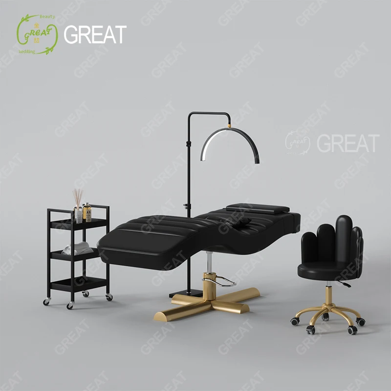 Modern Black Gold Beauty Salon Eyelash Facial Bed Adjustable Height Massage Table Spa Cosmetic Modern Black Gold Beauty Salon Eyelash Facial Bed Adjustable Height Massage Table Spa Cosmetic