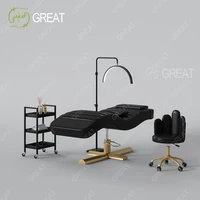 Modern Black Gold Beauty Salon Eyelash Facial Bed Adjustable Height Massage Table Spa Cosmetic