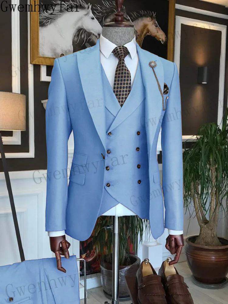 Tailor Made Men Suits Slim Fit Peak Lapel 3 Pieces New Fashion Elegant Formal Business Wedding Suit Set Gwenhwyfar Best Sell
