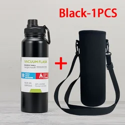 Premium Stainless Steel Insulated Thermos Bottle - 800/1000ML - Durable Outdoor Sports Thermal Mug with Hot & Cold Retention - 1000ML (Black With Cup Bag)