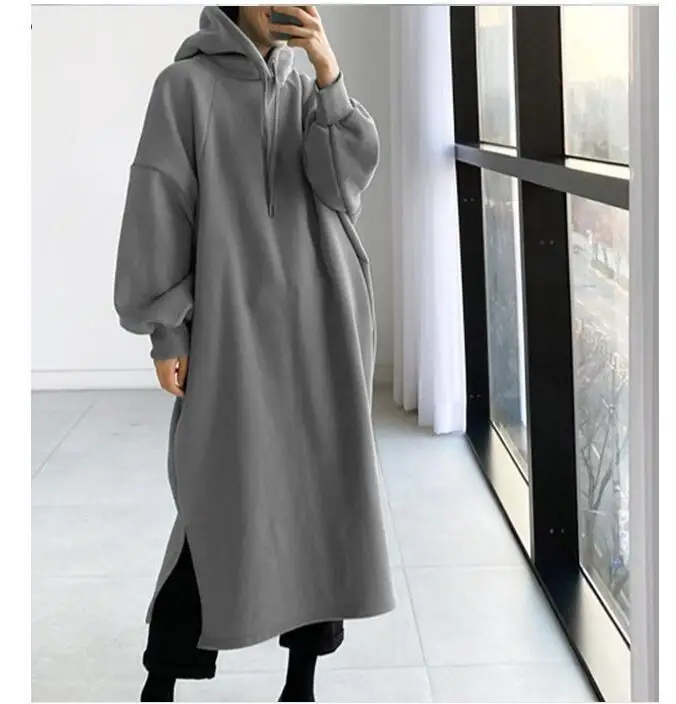 Autumn Winter Long Hoodie Coat Casual Tie Collar