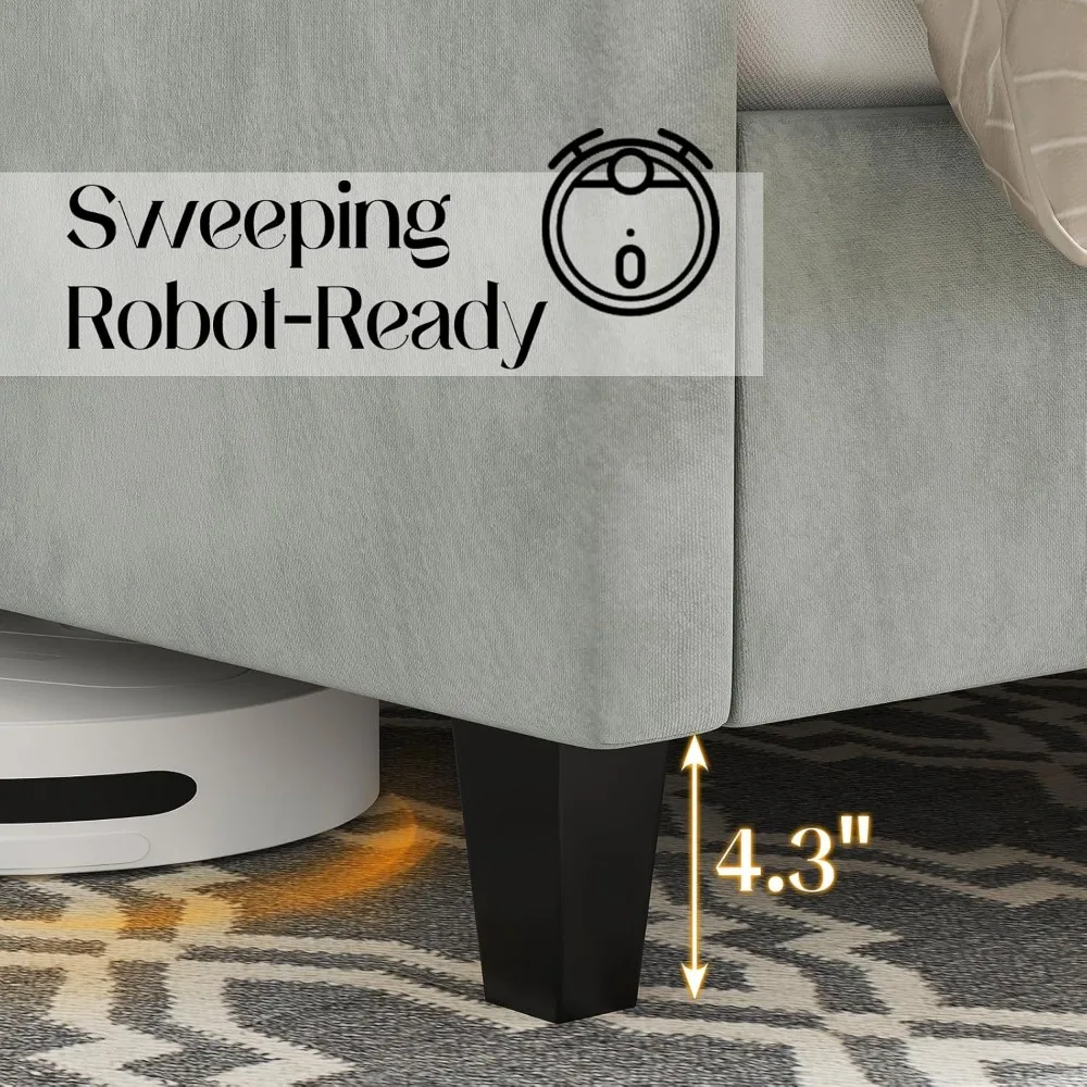 Queen Size Platform Bed Frame Velvet Upholstered Beds with Nailhead Trim Wingback Headboard 51.6" Tall, Queen Bed Frame 5