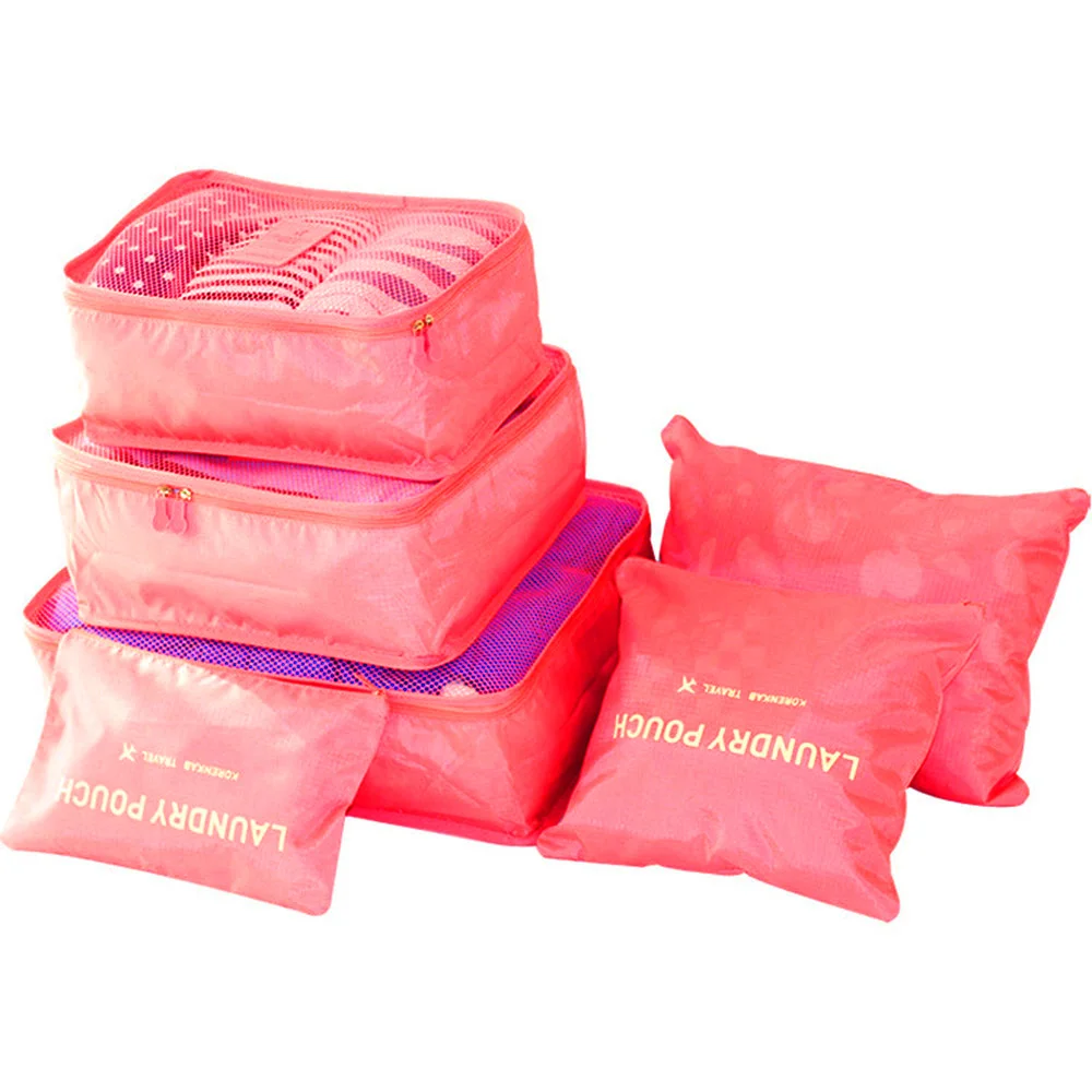 SixtyShadesofGrey 6 Set Travel Luggage Packing Organizer Bags Clothing Storage Cubes & Pouches Rose Red Ivory