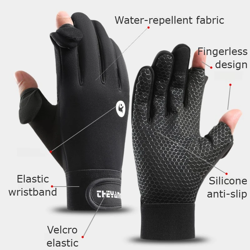 Fishing Gloves Flip Finger Touch Screen Thickened Silicone Anti-slip Waterproof Wear-resistant Fall Winter Outdoor