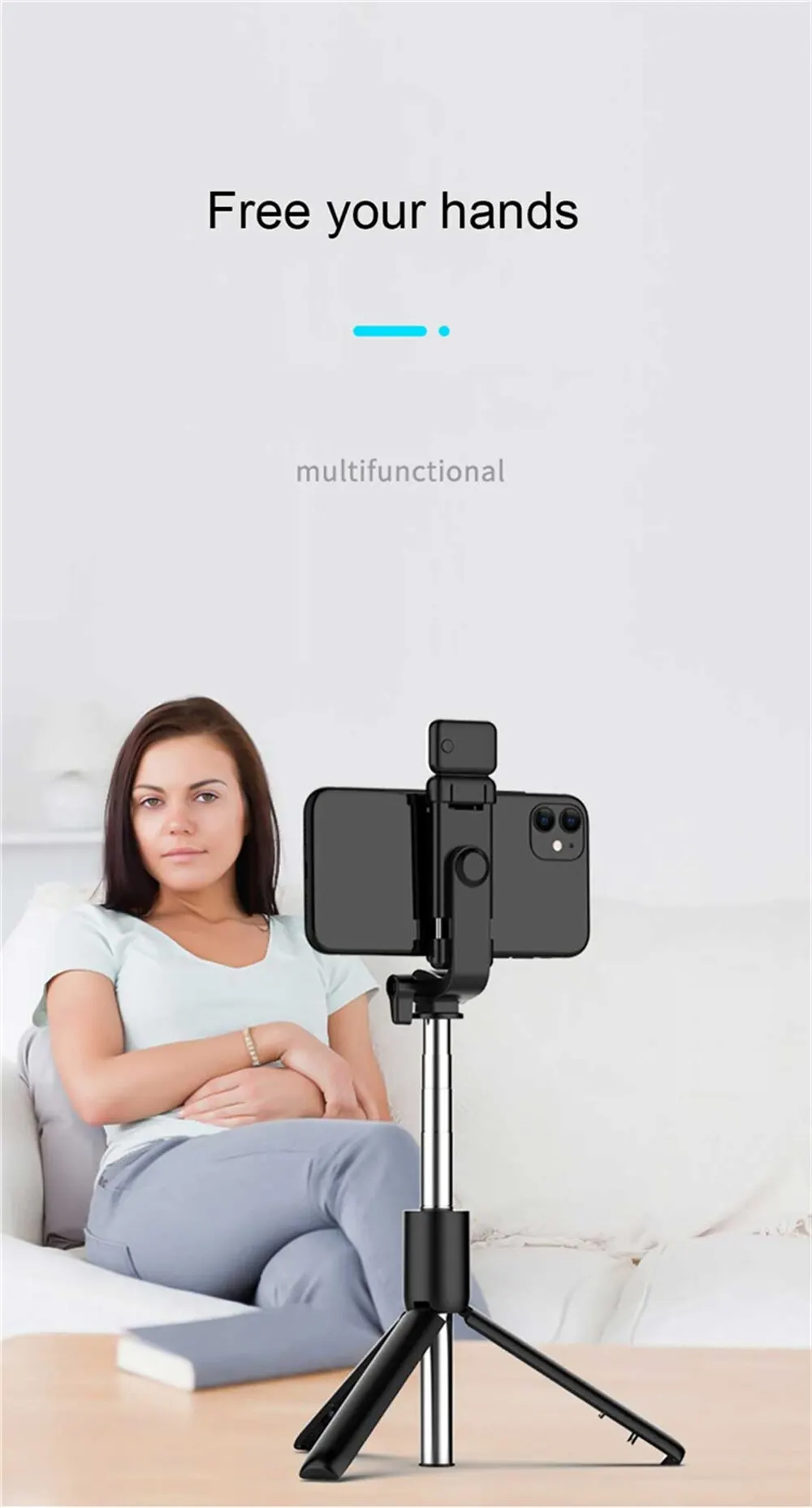 R1 Wireless Bluetooth Selfie Stick Foldable Portable Tripod With Fill Light Shutter Remote Control For Android IPhone_voghion.com