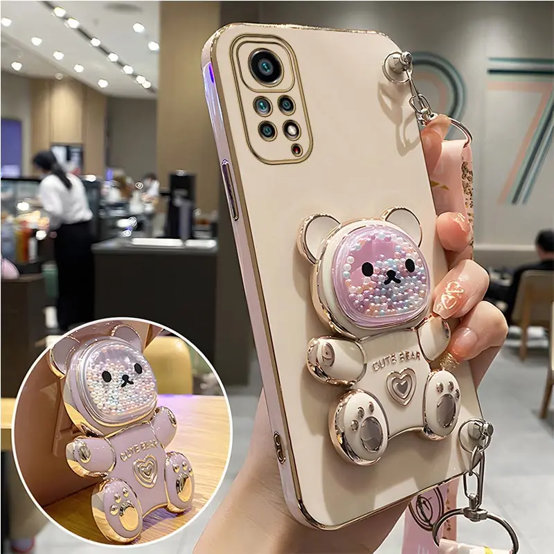 thumbnail image 1 of Quicksand Bear Holder Lanyard Phone Case For Xiaomi Redmi Note 11 8 12 10 9 Pro Max 10 5G 10s 11s 9A 9T 9C Nfc Strap Stand Cover, 1 of 5