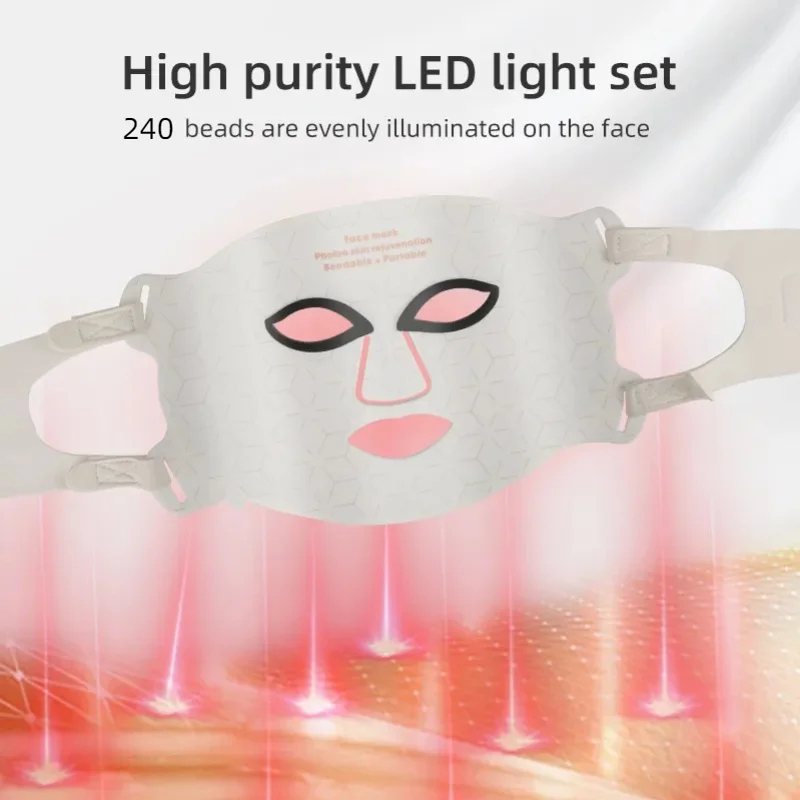 Silicone Led Red Light Therapy Facial Face Mask with Neck 240pcs 460 590 630 850nm PDT Infrared Lamp 4 Colors Photon Therapy