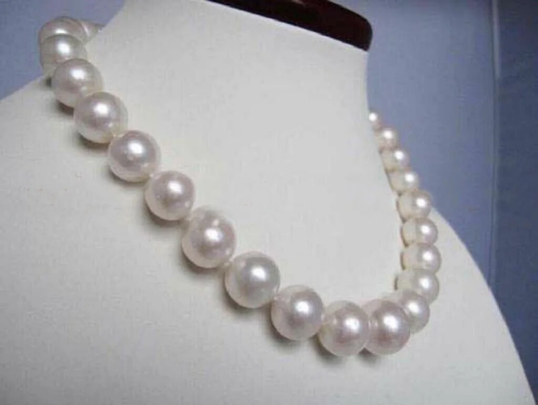 

huge gorgeous AAAA+11-12mm natural Akoya round white circular pearl necklace 18inch 925 silver button