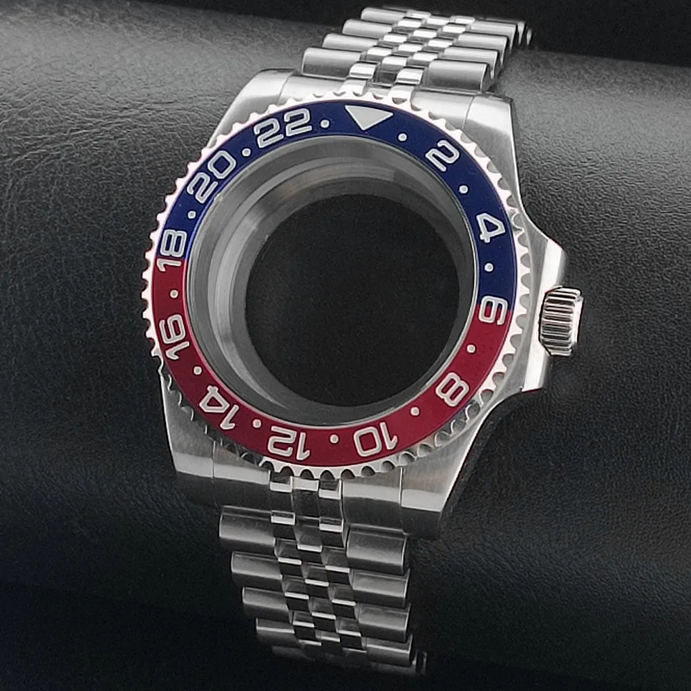 Premium GMT Watch Case with Bidirectional Sapphire Bezel and Slide Buck, 40MM, 5Bar Water Resistance
