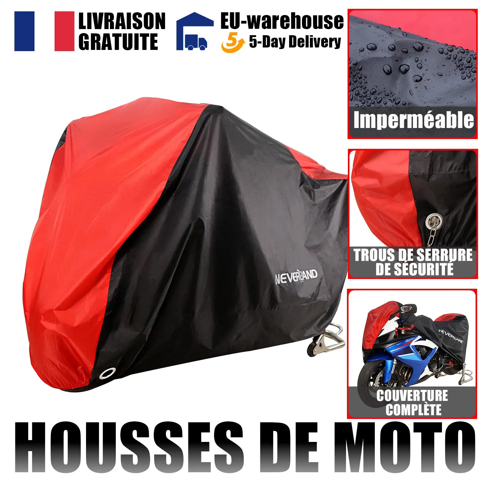 Motorcycle Cover Red Black XXXL Waterproof Bike Outdoor Rain Dust UV Protector 