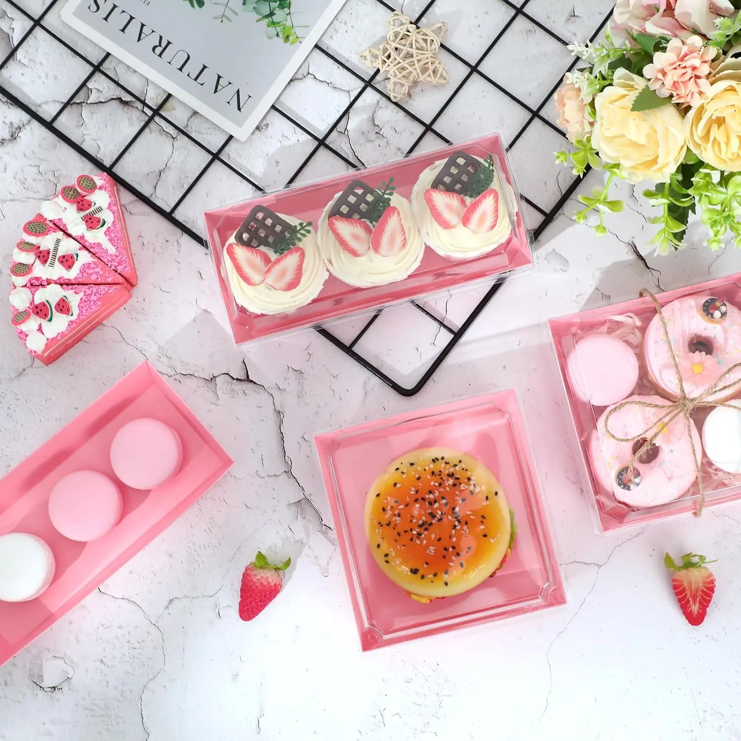 Disposable Charcuterie Boxes Clear Lids Paper Dessert Boxes Food Dessert Containers Bakery Chocolate Strawberries Supplies