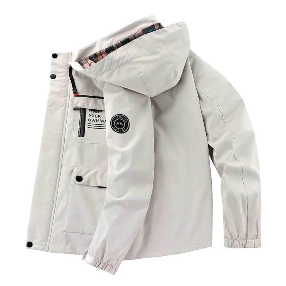 Fashion Men's Casual Windbreaker Jackets Man Solid Color Hooded Coat Waterproof Outdoor Soft Shell Winter Warm Jacket Clothing