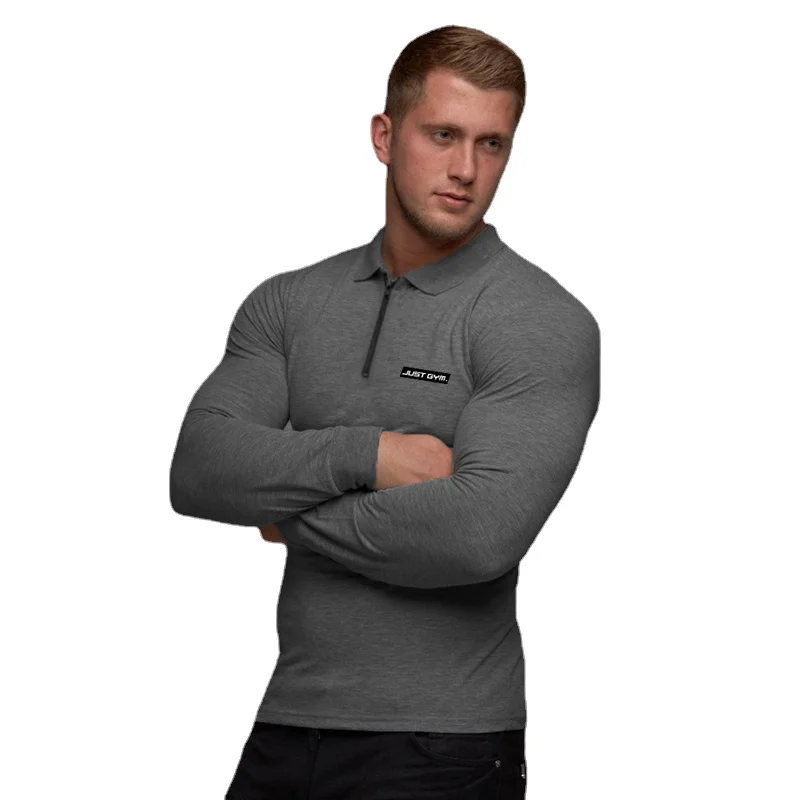 

Новая приталенная универсальная мужская рубашка-поло с отложным воротником и принтом на молнии на осень и зиму, простая и универсальная рубашка-поло с длинными рукавами