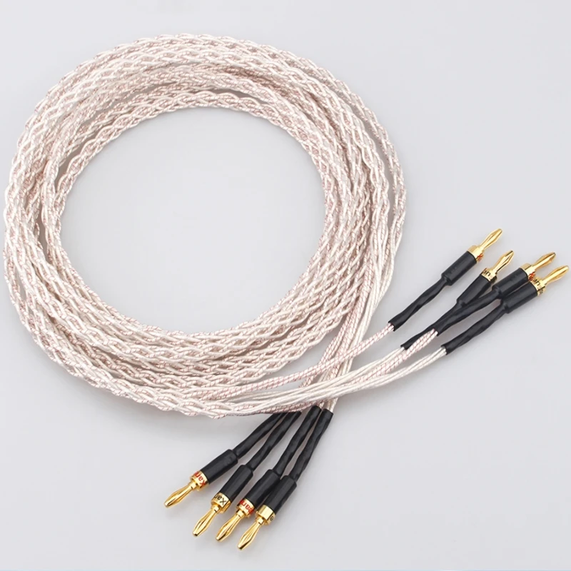 

Hifi 6N OCC посеребренный кабель для динамика Банановый штекер 8-strand Braid HiFi Audio провод громкоговорителя