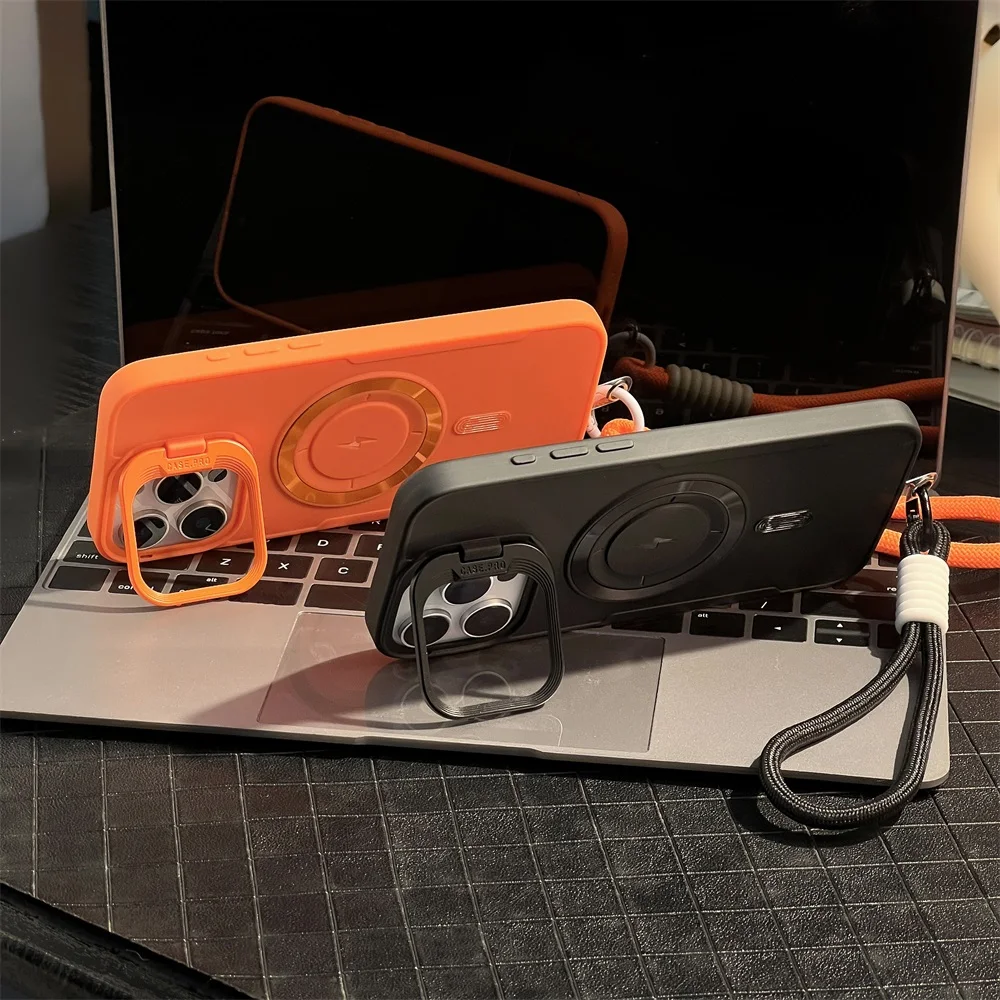 Magnetic Wireless Charging Case with Foldable Stand and Wrist Strap