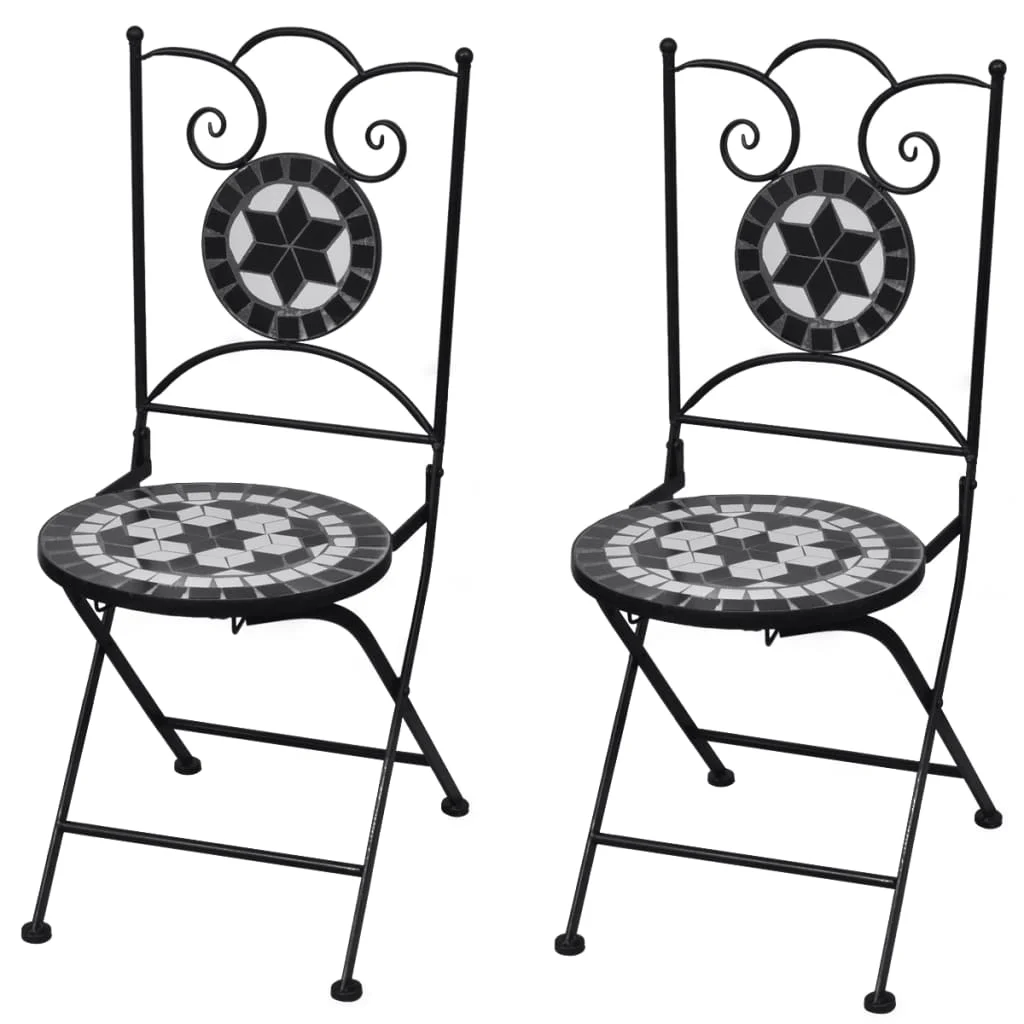 

Folding Bistro Chair of 2, Ceramic Outdoor Seat Chair, Patio Furniture Black and White 37 x 44 x 89 cm