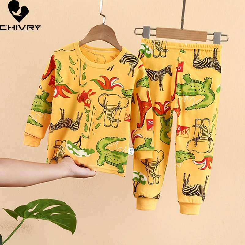 

New Kids Boys Girls Pajama Sets Cartoon Long Sleeve T-Shirt Tops with Pants Newborn Baby Spring Autumn Sleeping Clothing Sets