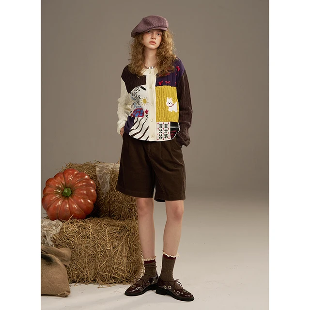 ELFSACK 2025 Autumn New Arrivals Casual Cute Color Block Puppy Cartoon Embroidery Cardigan Sweater For Woman 2