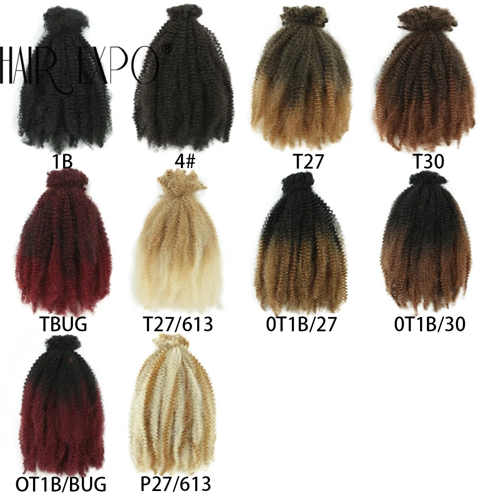 12Inch Afro Kinky Curly Bulk Synthetic Spring Afro Twist Crochet Hair Ombre Protein Fiber Marley Twist Braiding Hair Extensions 2