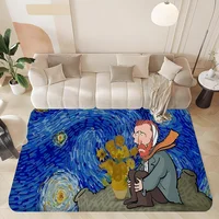 Cartoon Van Gogh Hallway Carpet Non-Slip Laundry Room Mat Laundry Decor Balcony Child Living Room Toilet Rug 1