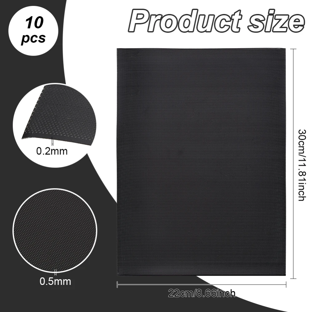 BENECREAT 10 fogli Fursuit Eye Mesh, 30 x 22 cm, maglia nera in PVC, impermeabile, stampabile, per cosplay furries, bambole artificiali, sculture, oggetti di scena, pellicce, fai da te
