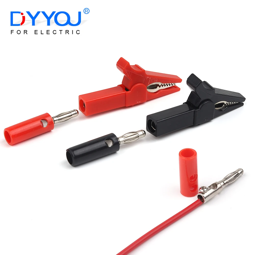 4pcs/Set 55mm Alligator Clip + Banana Plug, Test Probe With 4mm Banana Plug Cable Clips Red + Black Stonego Test Accessories