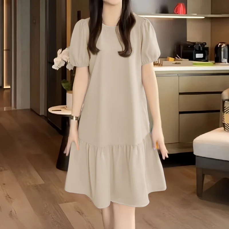 ZANZEA Frauen 2023 Sommer Kleid Elegante Kurzarm Rüschen Saum Sommerkleid Mode Arbeit Kleider Casual Solide Urlaub Vestidos Robe – Detail 8