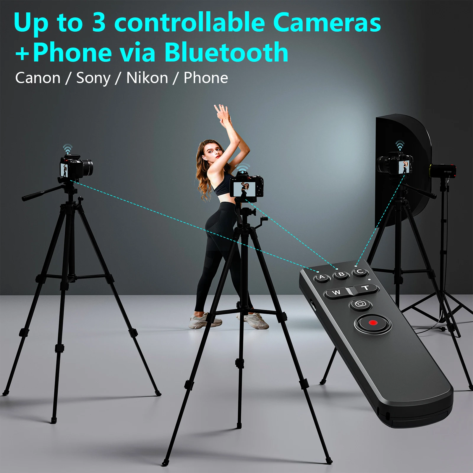 AODELAN 4 in 1 Bluetooth Wireless Remote Control BR-SS for Canon Sony Nikon and Phone Camera Video Recording Focus Pictures camera remote shutter button camera remote shutter release