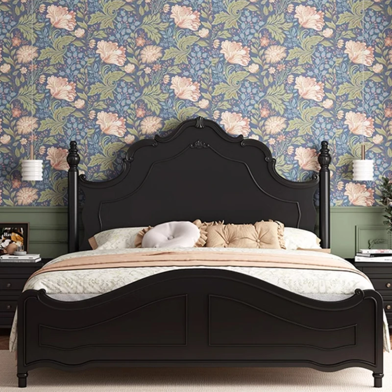 Black Queen Size Double Bed Simple Nordic Glamorous European Style Twin Bed Floor Modern Camas De Casal Furniture For Bedroom