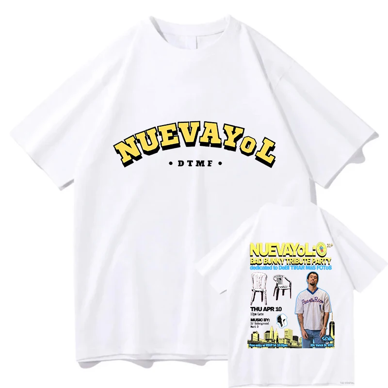 BAD BUNNY NUEVAYoL 티셔츠 반팔 코튼 남성 티셔츠 여름 루즈핏 힙합 스트릿웨어 유니섹스 패션 남성 그래픽 티셔츠