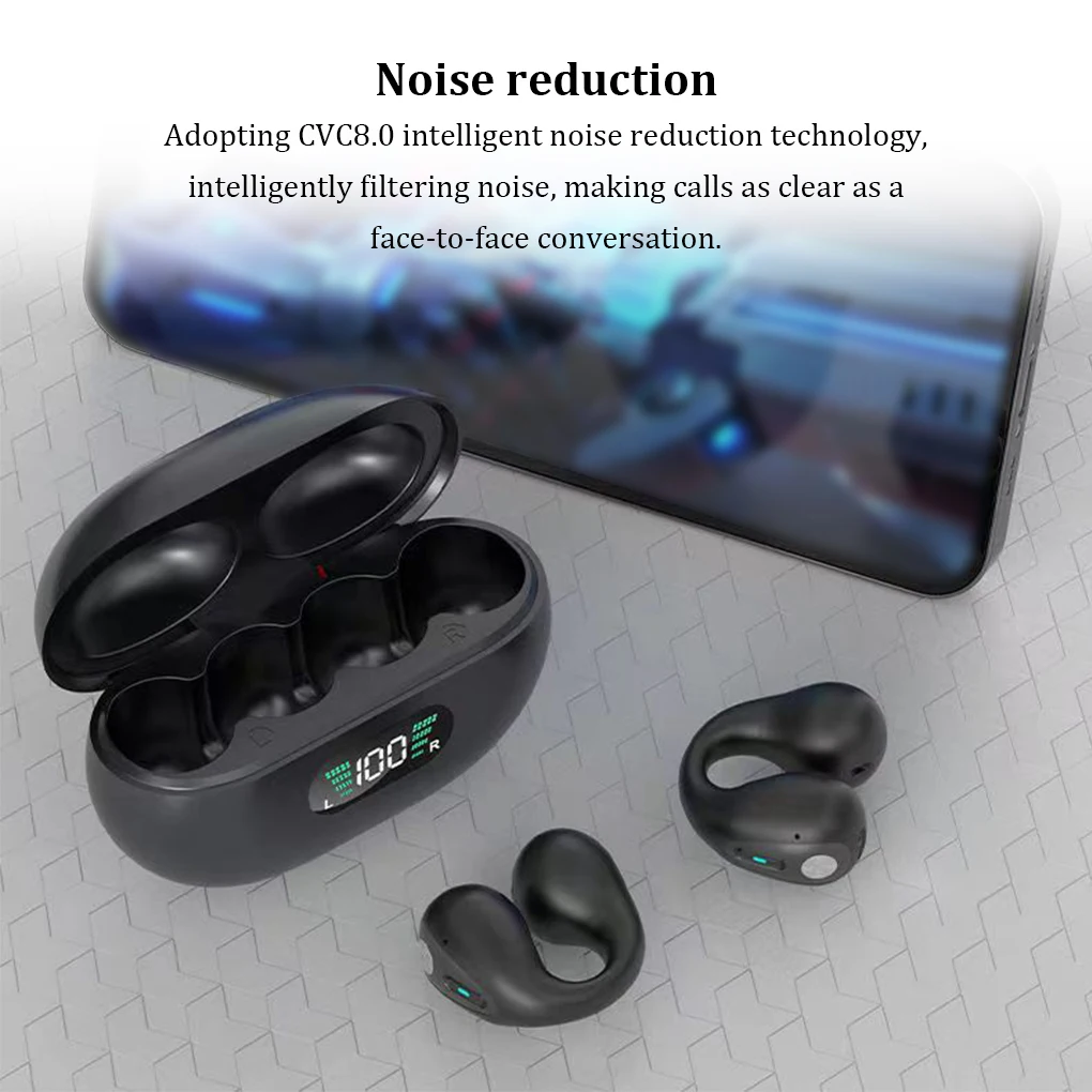 

Binaural Stereo Wireless Earphones LED Display Bluetooth Headphone Bone Conduction Headset Waterproof Sound Earcuff