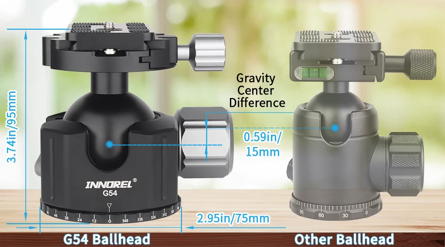 G54/G44/G36 Professional Tripod Head Low Center Gravity Panoramic Ball Head Doub