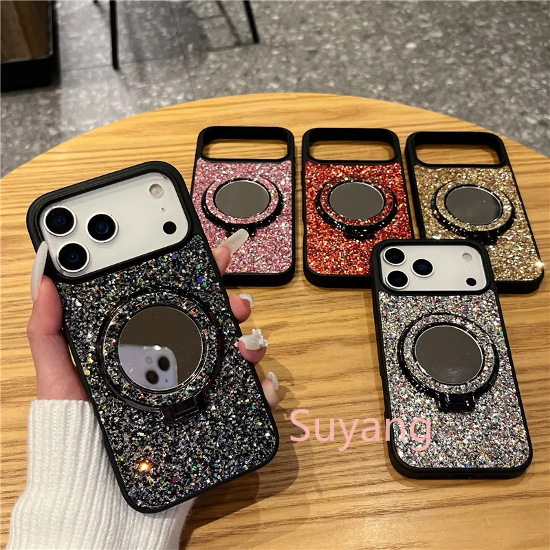Glitter Magnetic Phone Case For Google Pixel With Makeup Mirror_voghion.com