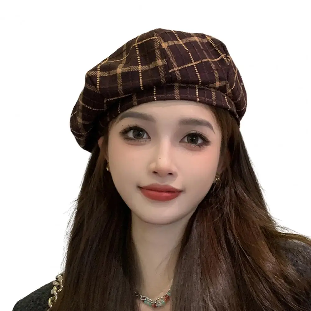 

Plaid Newsboy Cap Stylish Women's Winter Beret Plaid Print Elastic Adjustable Soft Warm Dome Lady Cap Painter Hat Women Hat