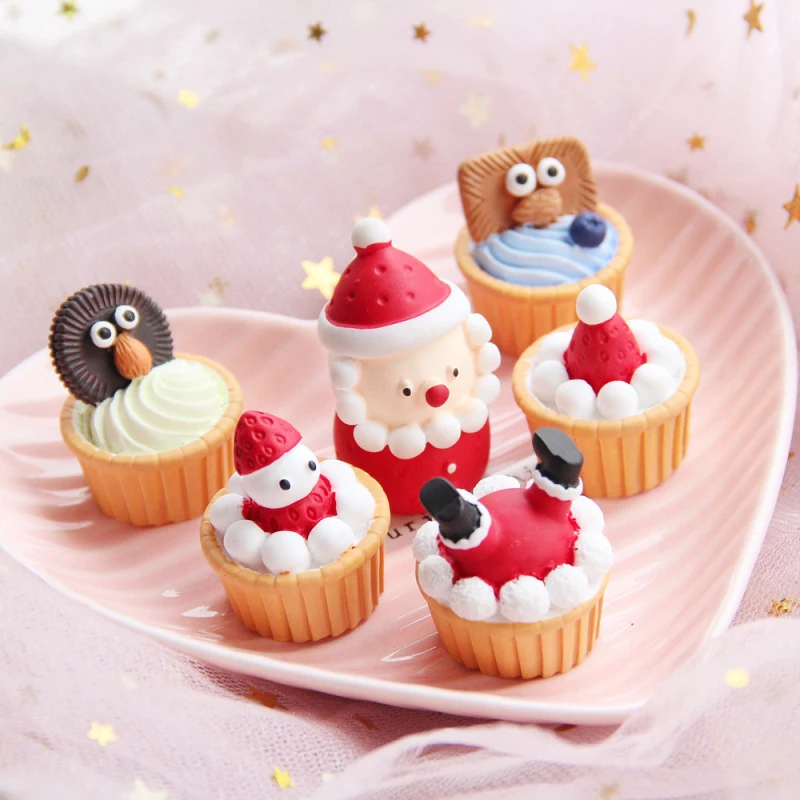 Ice Cream Santa Claus Cake Christmas Decor Creative Cartoon Figure Ornament Miniature Resin Craft DIY Accessories Decoration