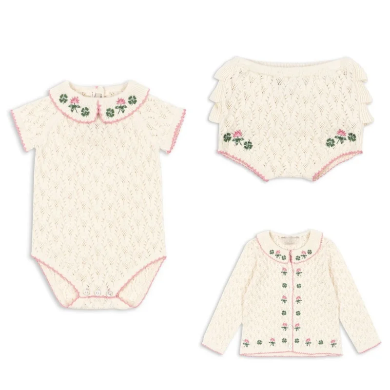 재고 있음 봄/여름 신상품 KS 아동용 2026 스웨터 레이스 칼라 니트 자수 속이 비치는 가디건 하이