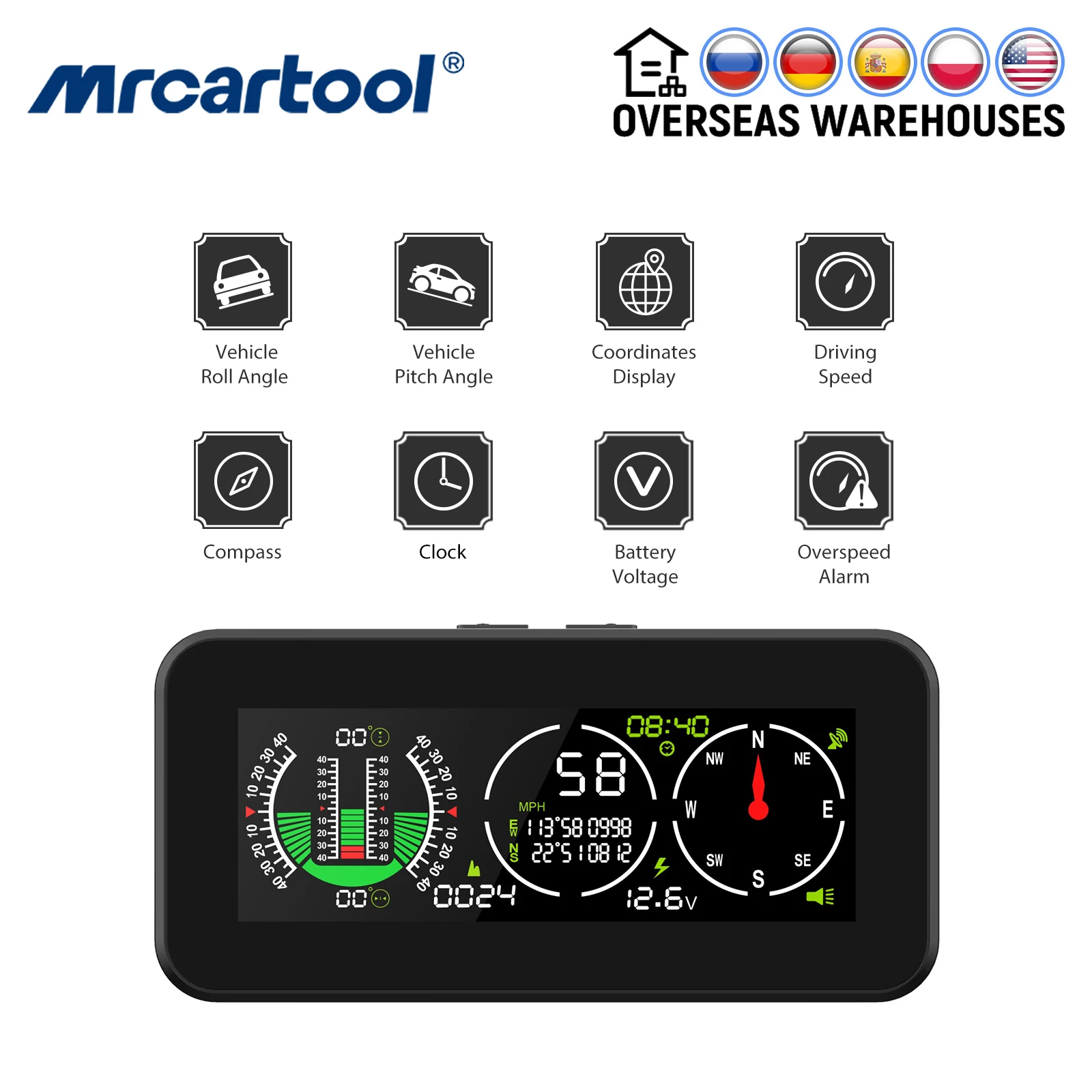 MRCARTOOL M60 Car Slope Meter Inclinometer Speedometer GPS Speed