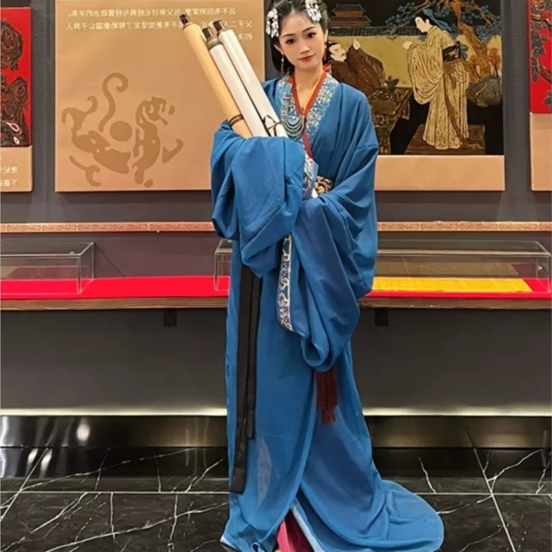 

Spring 2024 New Chinese Style Hanfu Dress Warring States Robe Wrapped Restored Palace Style Blue Dress Costume No Accessories