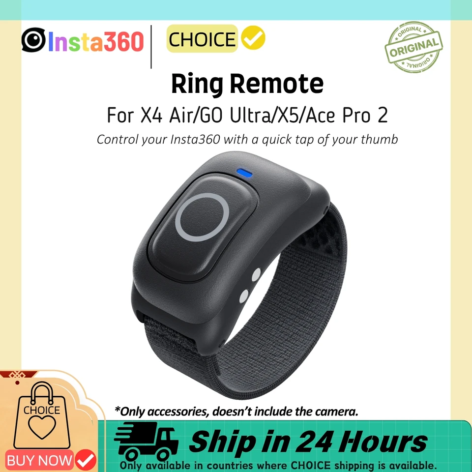 Controle Remoto Insta360 Ring de 20m (66 pés), Mini Controle de Polegar, IPX7, Compatível com Insta 360 GO Ultra X5 Ace Pro 2 X4 Air, Acessórios Originais_voghion.com