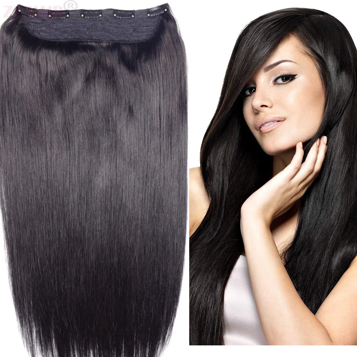 ZZHAIR 100% Brazilain Human Remy Hair Extensions 16"-26" 1pcs Set 200g 220g 5 Clips in One Piece Natural Straight