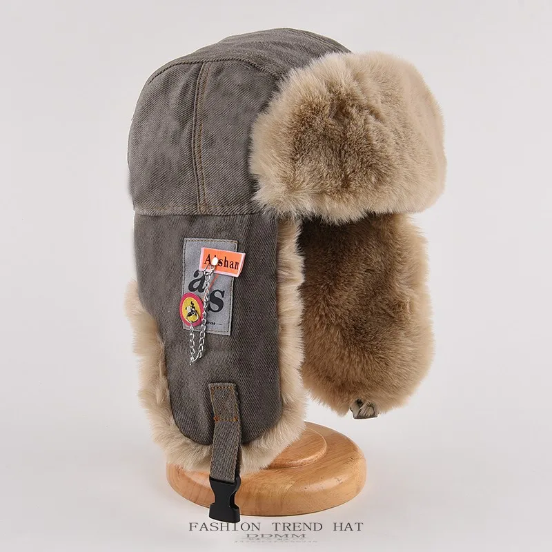 Winter Outdoor Men Russian Pilot Hat Women's Fashion Bomber Hat with Labeling Letter Cotton Faux Fur Soft Warm Trapper