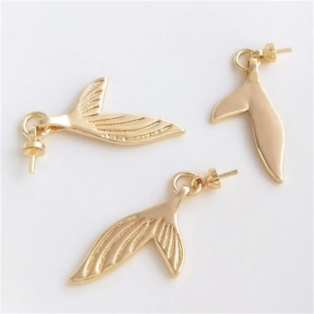 14K Bag Gold Fish Tail Hanging Bead Holder Pendant Mermaid Tail Pendant Handmade DIY Bracelet Necklace Jewelry Charm K414 50pcs mermaid tail opp bags for jewelry display handmade food self adhesive bags cookies packaging bags candy self sealing bags