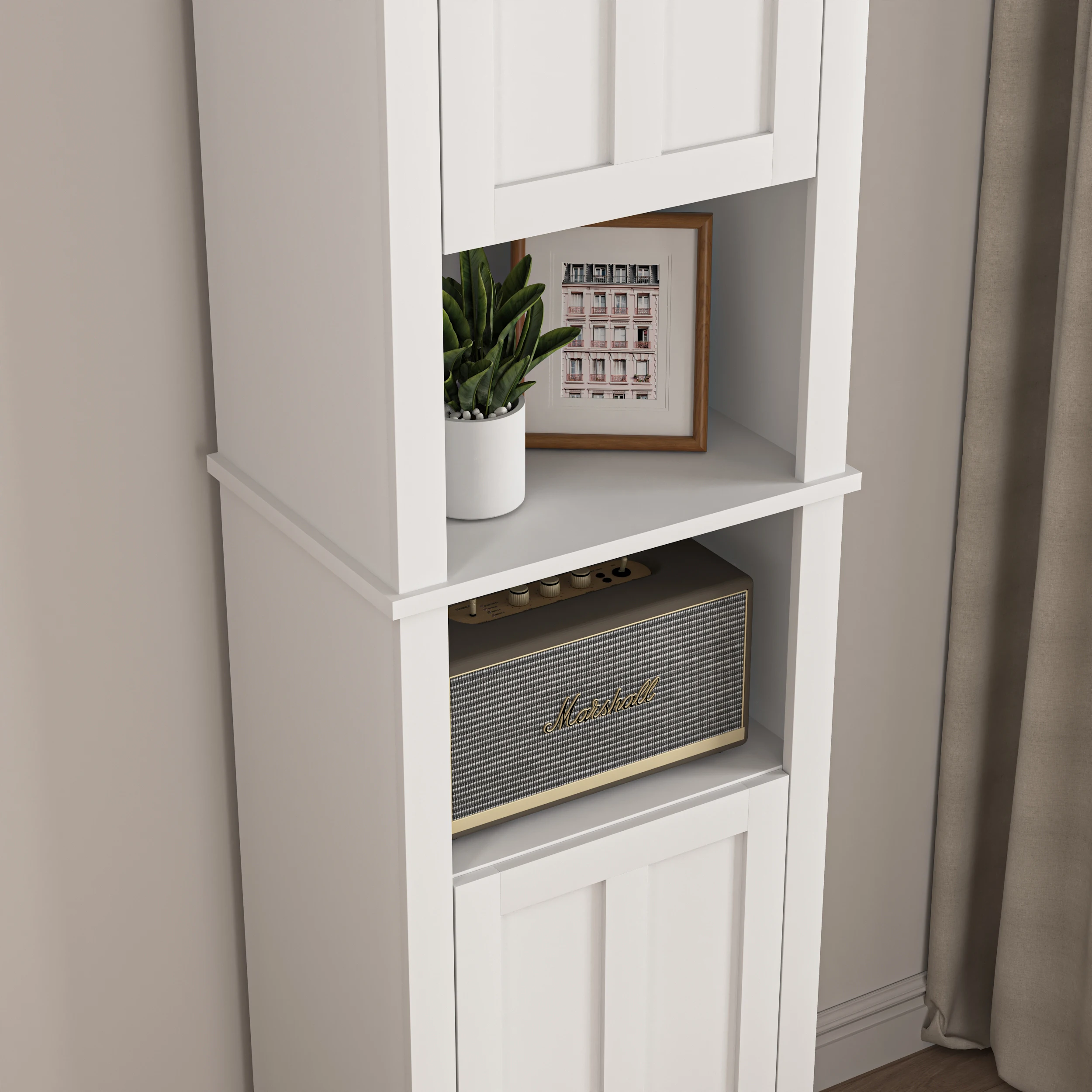 Modern Style 6- Shelf Wooden Bathroom Floor Storage Cabinet 2-Door Living Room Furniture 15.75 X 11.81 X 66.93 Inch For Bedrooms