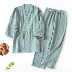 2024 Japanese Kimono Set 100%Cotton Pajamas Two-piece Couple Yukata Loose Men's And Women's Sweat Steaming Suit Home Service Set