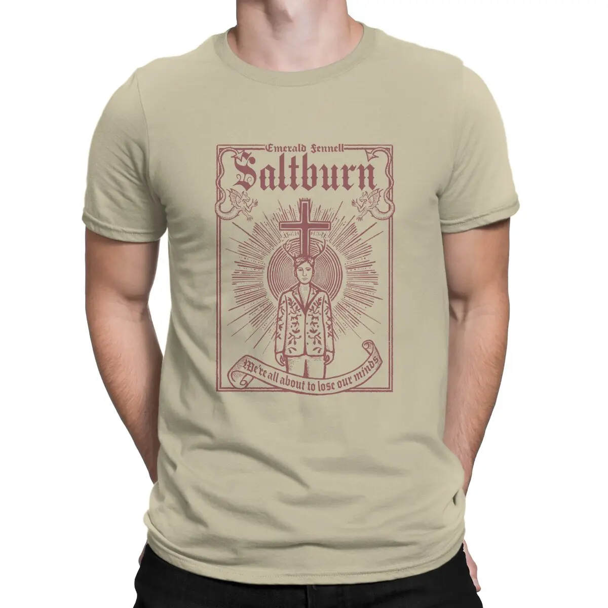 thumbnail image 1 of Camiseta Sennell para hombre, algodón puro, vintage, cuello redondo, Saltburn, manga corta, nueva llegada, 1 of 7