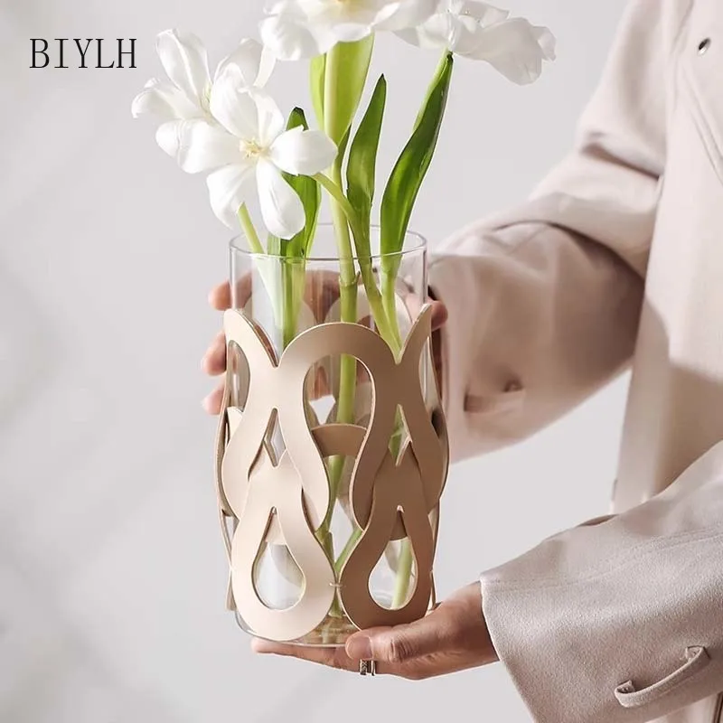 Nordic Modern Glass Vase Woven Leather Light Luxury Home Decoration Vase Living Room Dining Room Tabletop Flower Arrangement 2
