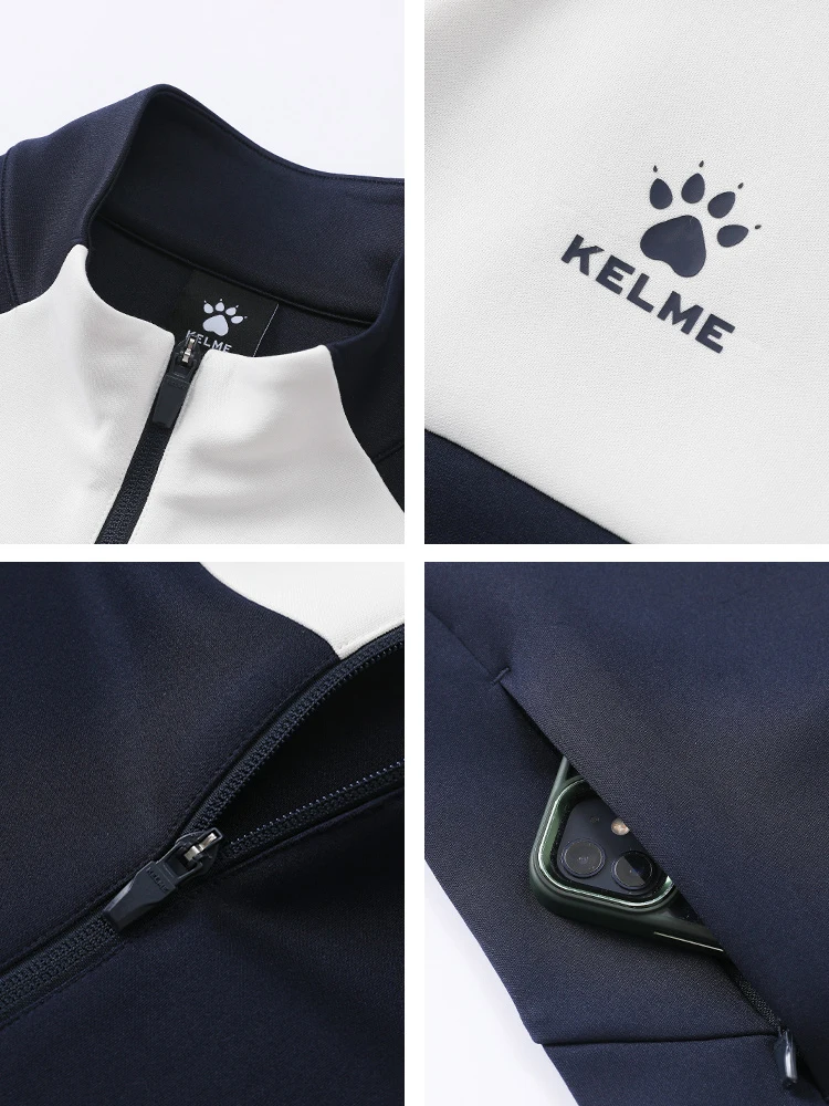 Kelme Football Training Knitted Jacket For Men's Spring Printed Stand Up Collar Cardigan Sports Coat Children's Sportswear sports jacket