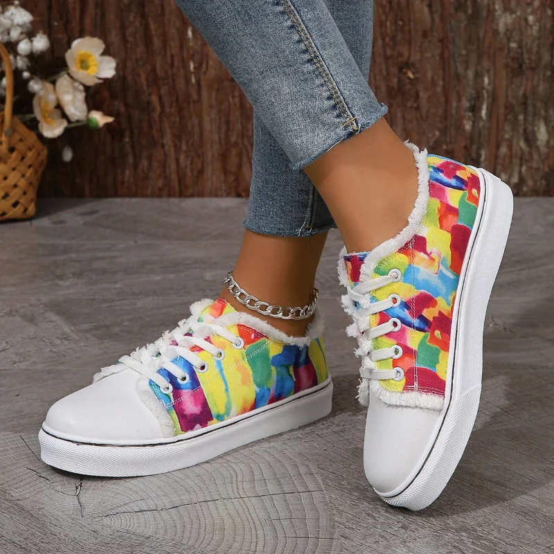 

Women's Casual Canvas Shoes Fashion Trend Color Graffiti Low Top Vulcanized Shoes Sneakers Comfortable for Work
