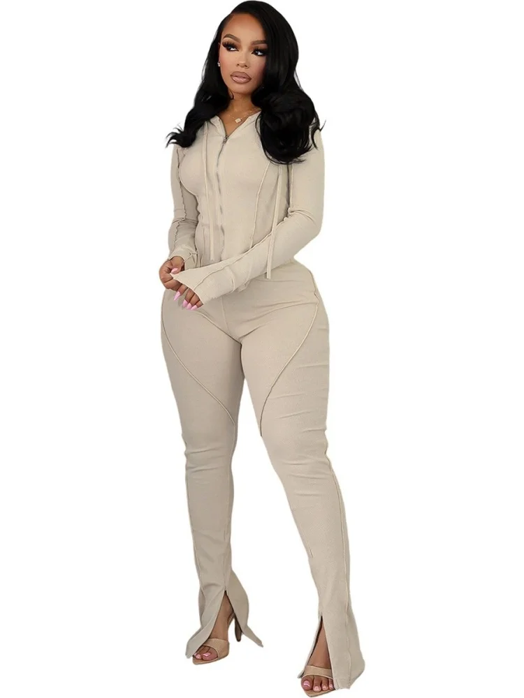 Wmstar Two Piece Set Women Wholesale Fashionable Casual Sporty Autumn Winter Cities Featuring Combination Threaded Pit Strips